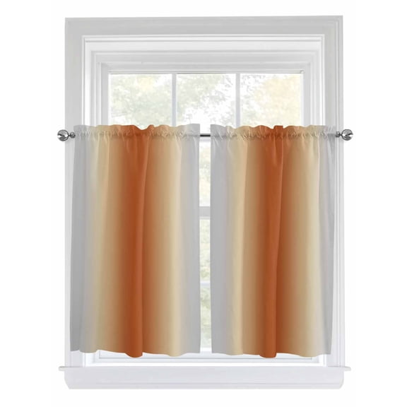 Burnt Orange Grey Ombre Bathroom Window Curtain, Farmhouse Gradient Minimalist Light Filtering Coffee Kitchen Curtains, Bedroom Living Room Curtains 2 Panel 84"x54"