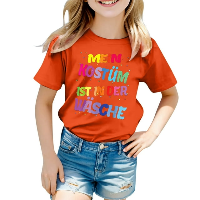 XDZJLR T-Shirt pour Filles Tout-Petits Vêtements de Carnaval pour Enfants Imprimé Coloré Col Rond Manches Courtes 6-7 Ans