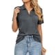 thumbnail image 1 of Camiseta de Mujer Color Puro Solapa Manga Corta Cuello en V Casual Verano para Oficina en casa Compras Actividades al Aire Libre, 1 of 6