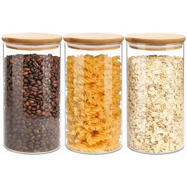 Set de 3 frascos redondos para almacenamiento de alimentos VIEWELLD de vidrio, 1.5 cuartos de galón
