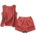 thumbnail image 7 of Enjoytime Summer Outfits for Women Solid Color Sleeveless Tank Tops with Shorts 2 Piece Set Travel Casual Plus Size Lounge Set, 7 of 7