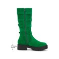 thumbnail image 2 of BLISSFUL STEP Round Toe Platform Buckle Chunky Heel Knee High Boots for Women Emerald Green 10, 2 of 8