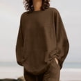 thumbnail image 7 of HAiming Women's 2 Piece Linen Set Long Sleeve Round Neck Top Drawstring Wide Leg Pant Summer Plus Size Casual Outfits, 7 of 7