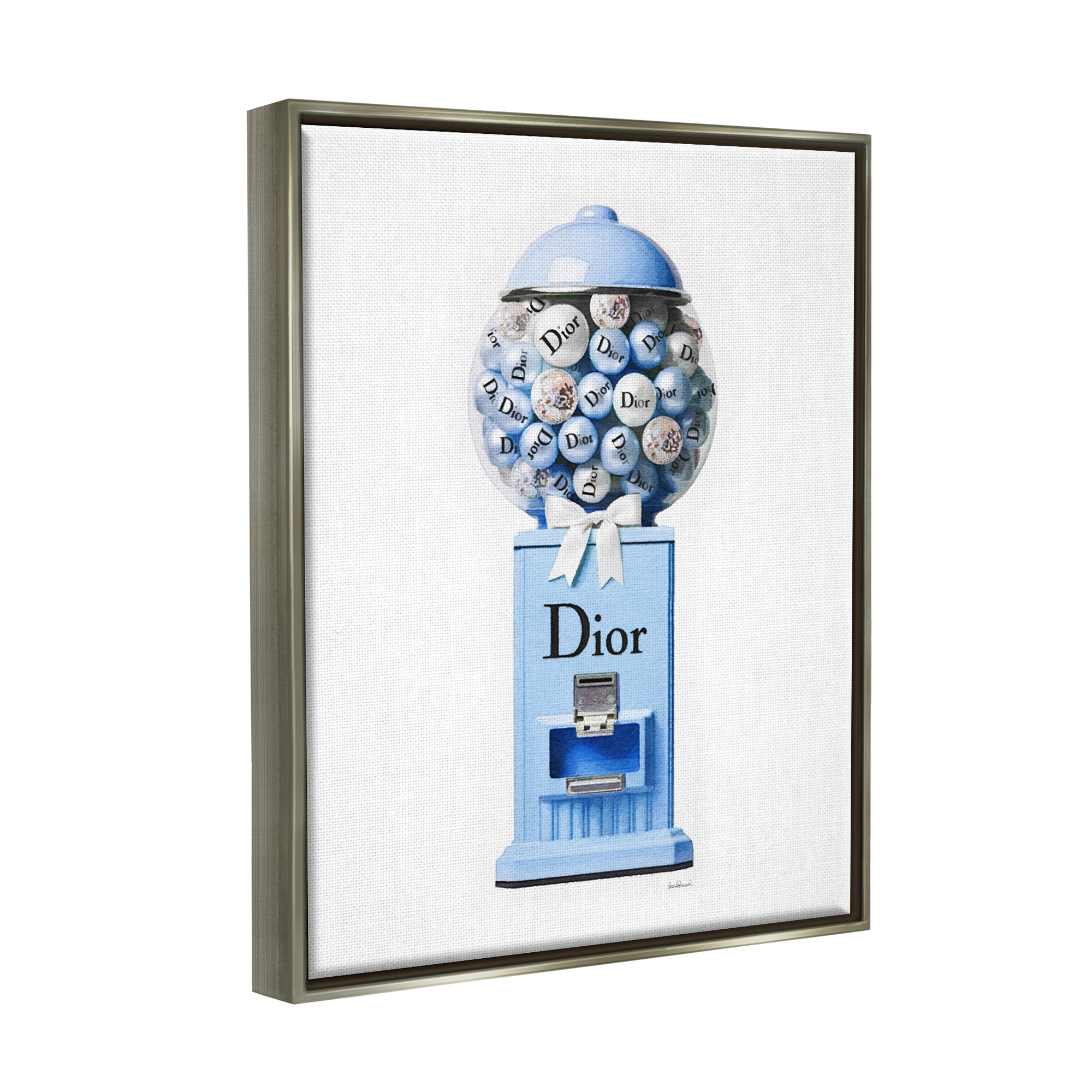 Stupell Industries Glam Candy Dispenser Beauty & Fashion Painting Gray Floater Framed Canvas Art Print Wall Art, 17 x 21