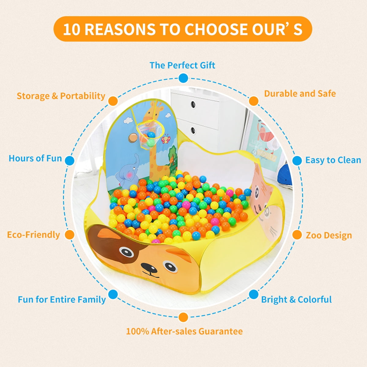 Hinzonek Portable Cute Children Ball Pit, Indoor and Outdoor Easy Folding Ball Play Pool Kids Toy Play Tent,Balls Not Included