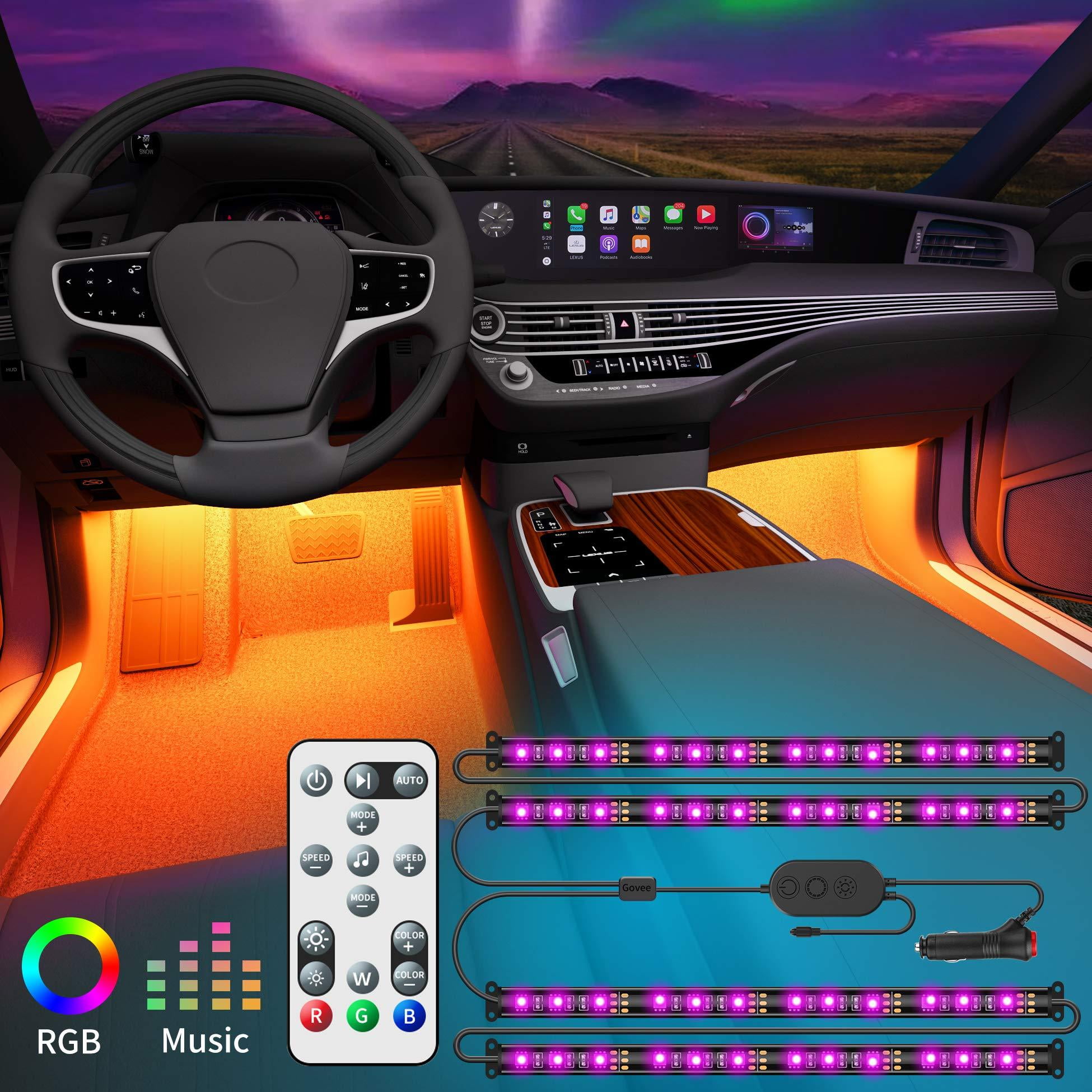 Govee Interior Car Lights with Remote and Control Box, Upgraded 2-in-1 Design  Interior Car LED Lights with 32 Colors, 48 LEDs Lighting Kit Sync to Music  with Super Length Wires for Various Car, DC 12V 