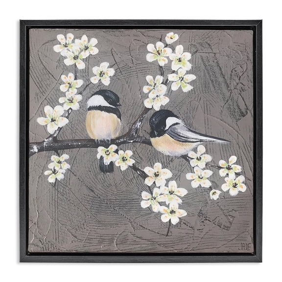 Stupell Industries Rustic Lodge Bird Pair on Branch Black Floating Frame Canvas Art, 18 x 18, by Jade Reynolds