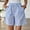 Blue, variant on YTCAMLO Striped Linen Shorts for Women, Summer Beach Casual Elastic Waist Wide Leg Shorts with Pockets, Soft Cotton Pj Bottoms