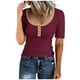thumbnail image 1 of Camisetas de Manga Corta para las Mujeres Rayas Impreso Botón Arriba Tee, Cuello Redondo Casual Tops de Algodón para las Mujeres, 1 of 4