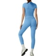 thumbnail image 4 of NMMUED Womens Two Piece Workout Sets Slim Fit Short Sleeve Shirt High Waist Leggings Yoga Outfits Matching Gym Set Sky Blue S, 4 of 9