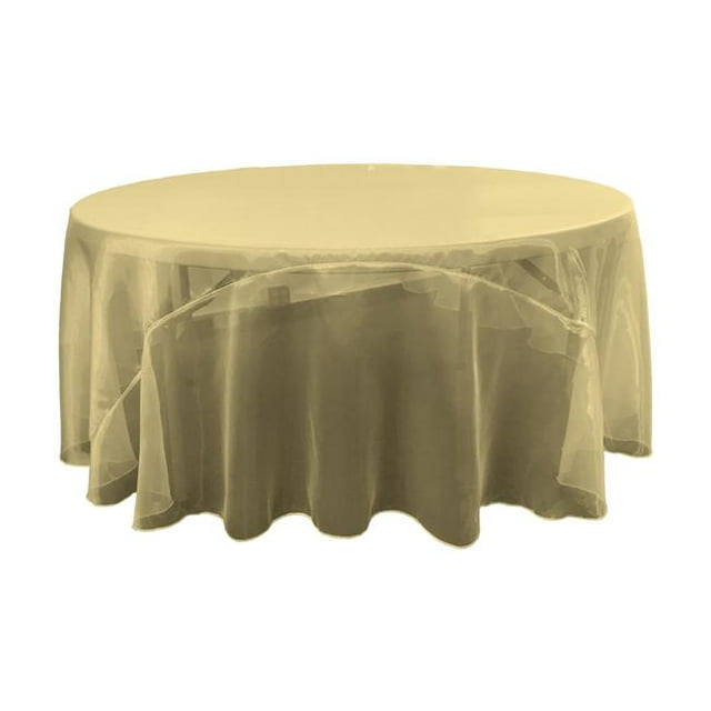 LA Linen TCOrgz132R-OliveO21 Nappe Ronde Miroir Organza&44; Olive - 132 Po