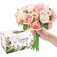 thumbnail image 4 of 24 Heads Artificial Rose Flowers Bouquet Silk Flowers Rose For Home Bridal Wedding(2 Packs Champagne And Pink), 4 of 5