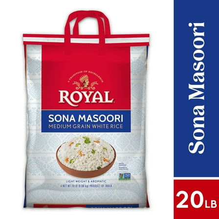 Royal Sona Masoori Medium Grain White Rice, Bulk Bag, 20 Lb Bulk Bag