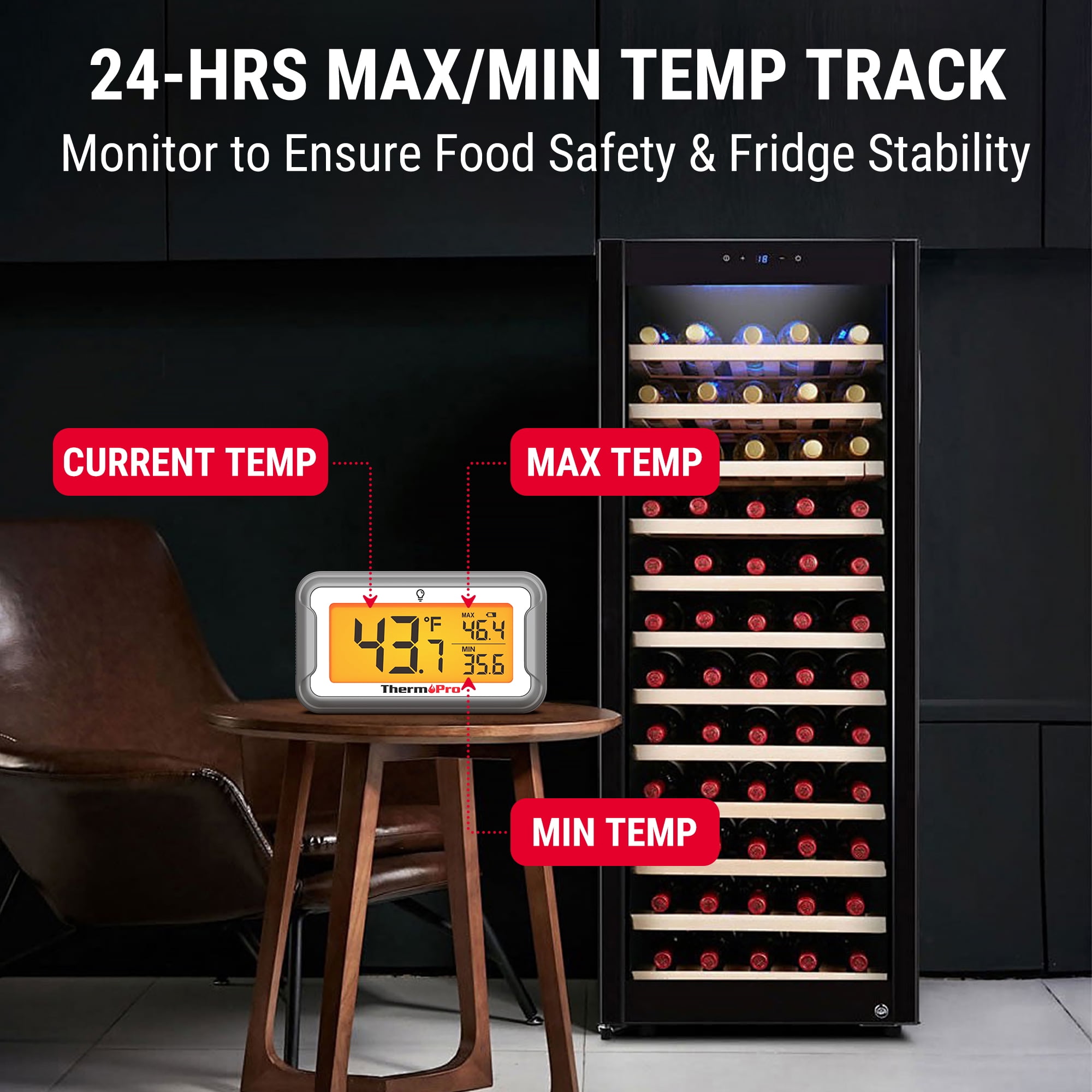 ThermoPro TP110W Waterproof Digital Refrigerator Thermometer with Large LCD Display, Magnetic Back for Fridge, Freezer & Cooler