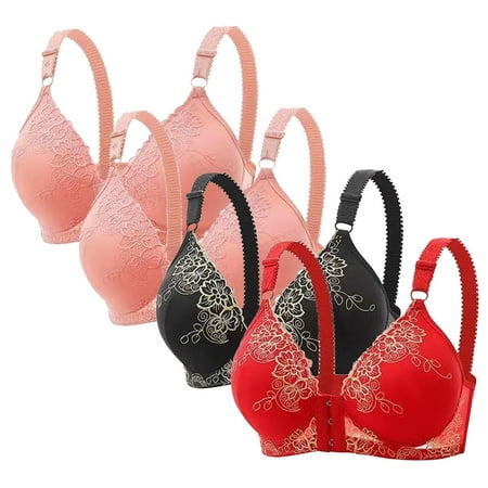 Black of Friday Deals!Clearance Staron 4PC Women Bra Front Closure No Underwire Bra Wireless Comfortable Bra Stretch Large Size Bras Everyday Bra
