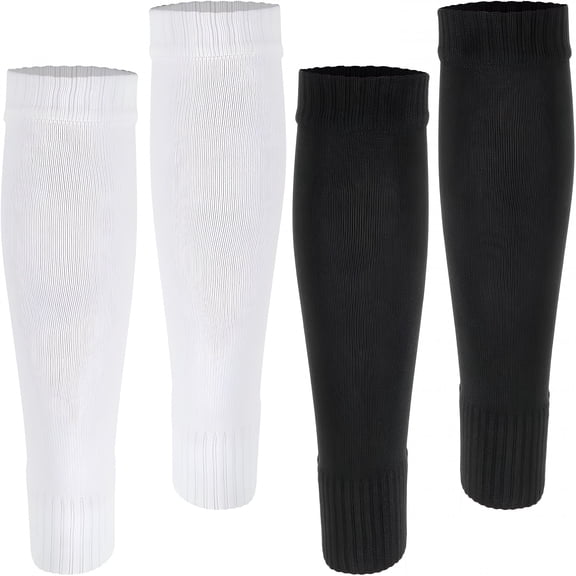 BESTSKY 2 Pairs Pre Cut Soccer Socks,Shin Guard Sleeves Adult Black White Leg Sleeves,Elastic Football Sports Socks for Soccer Running Cycling