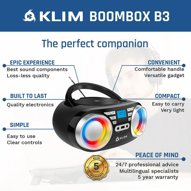 KLIM Boombox B3 + Poste Radio Lecteur CD Portable + Radio FM, CD