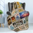 thumbnail image 4 of Vintage Soft Flannel Fleece Blanket, Traveler Tourist Creative Stamps Design Traveling the World Adventure Wanderlust, Cozy Plush for Indoor and Outdoor Use, 70" x 90", Brown Yellow, by Ambesonne, 4 of 5