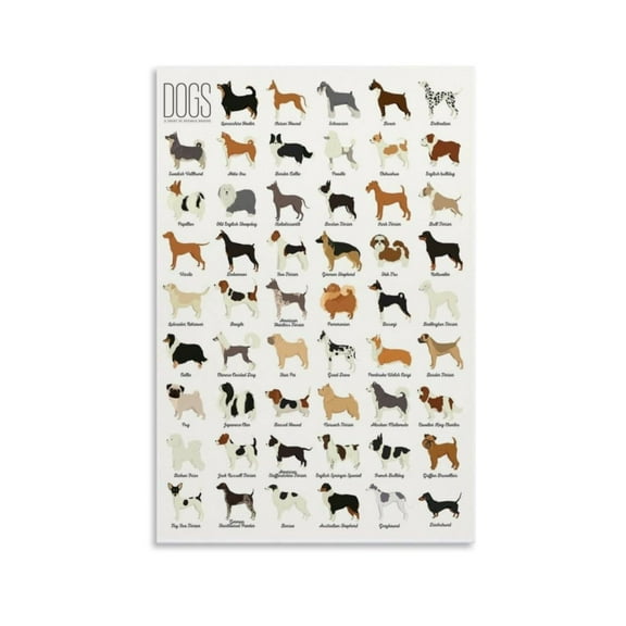 Dogs Types of The World Popular Breeds Chart Wall Art 2 Poster Printing Home Wall Art Decor Print Canvas for Living Room Bedroom Office Gift