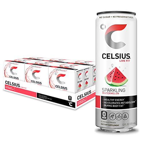 CELSIUS Sparkling Watermelon Fitness Drink, Zero Sugar, 12 Fl Oz (Pack