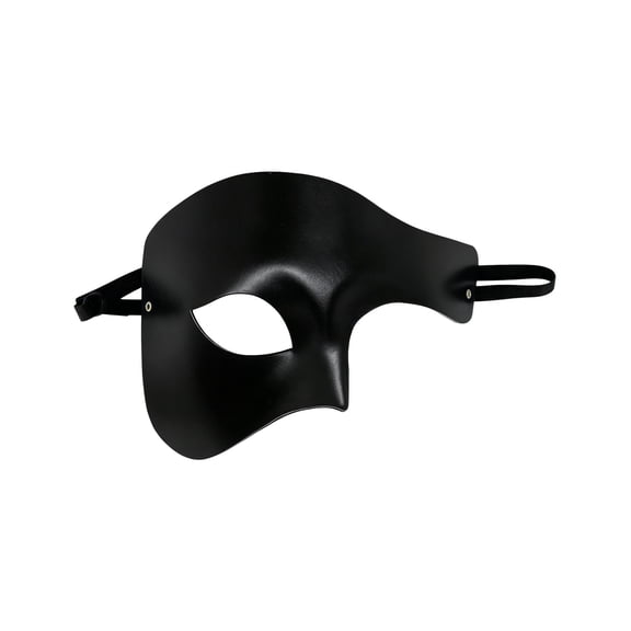 Halloween Asymmetrical Half-Face Mask, Matte Finish Masquerade Prop with Adjustable Elastic Strap (1 PC Mask) Black One Size