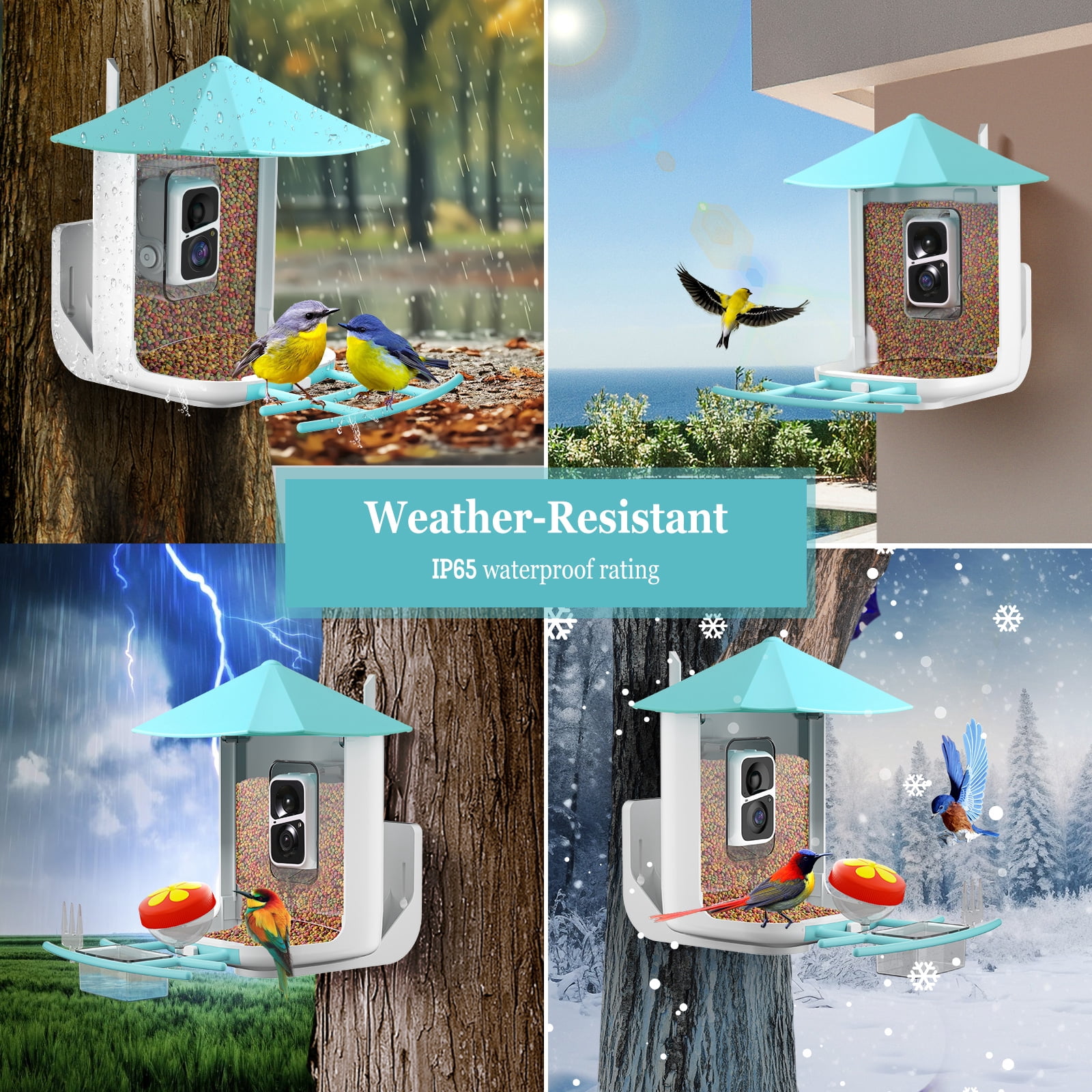 Gasky Smart Bird Feeder with Camera,AI Identify and Motion Detection, Wireless Outdoor Ideal for Family and Bird Lovers,Blue