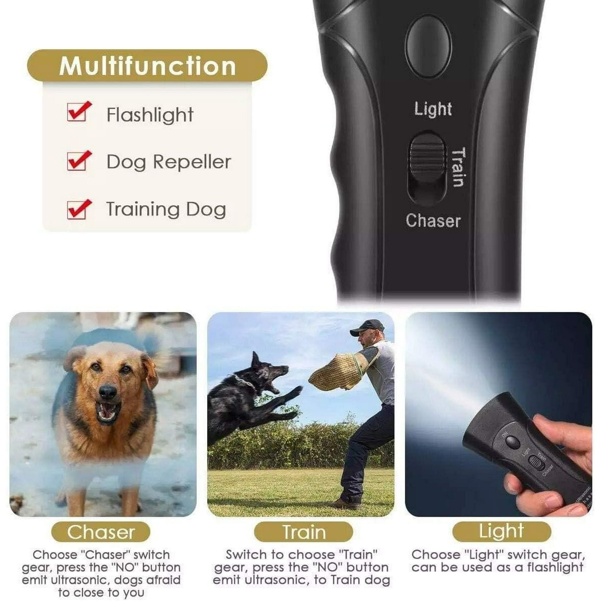 Ultrasonic Dog Trainer Device Electronic Dog Deterrent Dog Barking Control Devices Training Tool Stop Barking Sonic Dog Repeller Black