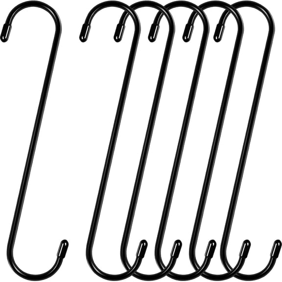 DaylyFav 12 inch Black Carbon Steel Long S Hook Plant Hangers Heavy Duty 6 Pack