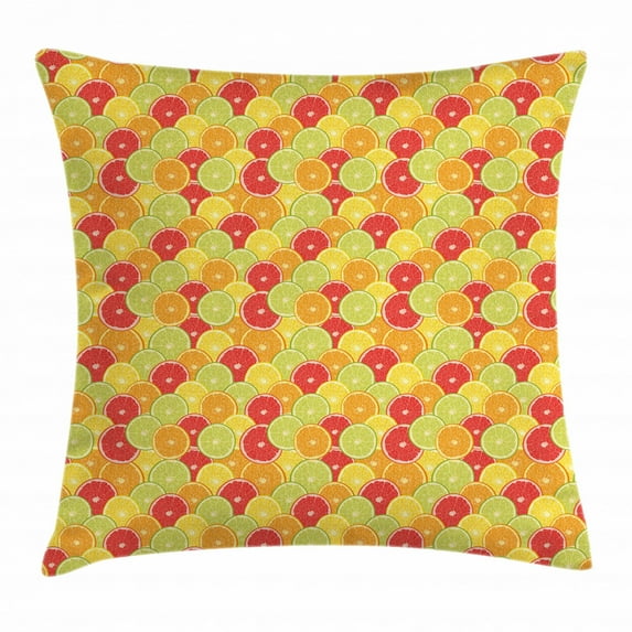Colorful Throw Pillow Cushion Cover, Fresh Ripe Citrus Fruits Orange Grapefruit and Lemon Repeating Circular Pattern, Decorative Square Accent Pillow Case, 24 X 24 Inches, Multicolor, by Ambesonne