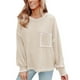 thumbnail image 3 of Blusa de mujer de fibra de poliéster con cuello redondo y hombros caídos, camisa informal de manga larga para mujer para otoño e invierno, albaricoque L, 3 of 6