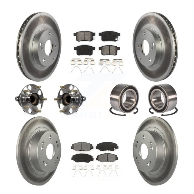 Transit Auto Roulements de Moyeu de Roue avant Arrière avec Rotors de Frein à Disque Enduits et Kit de Tampons Semi-Métalliques (10 Pcs) pour Voiture Honda Accord - Côté Gauche Droit (Conducteur Passager) KBB-108233
