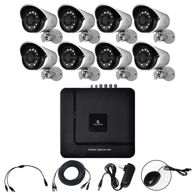 Kit de Video Vigilancia CCTV 8 Cámaras AHD Alta Definición 1080p DVR Seguridad Secucore