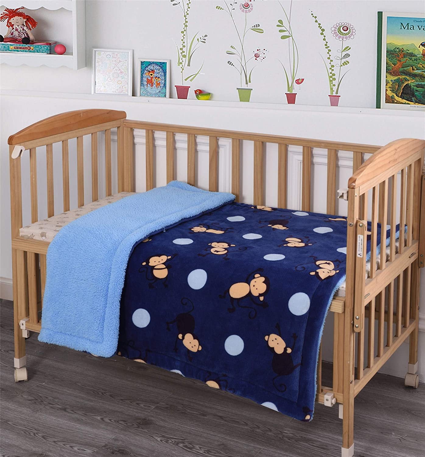 Elegant Home Kids Soft & Warm Sherpa Baby Toddler Boy Blanket Printed Borrego Stroller or Baby Crib or Toddler Bed Blanket Plush Throw 40X50 Animals 