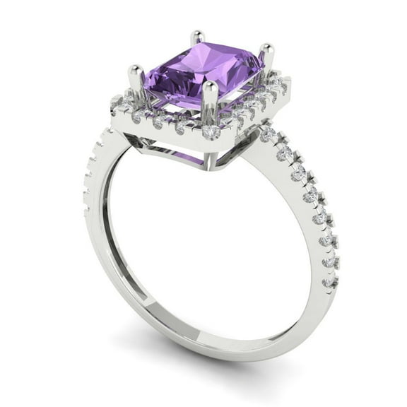 1.86ct emerald cut alexandrite 18k white gold halo Bridal Wedding Engagement Promise Anniversary Ring for Women size 3.75