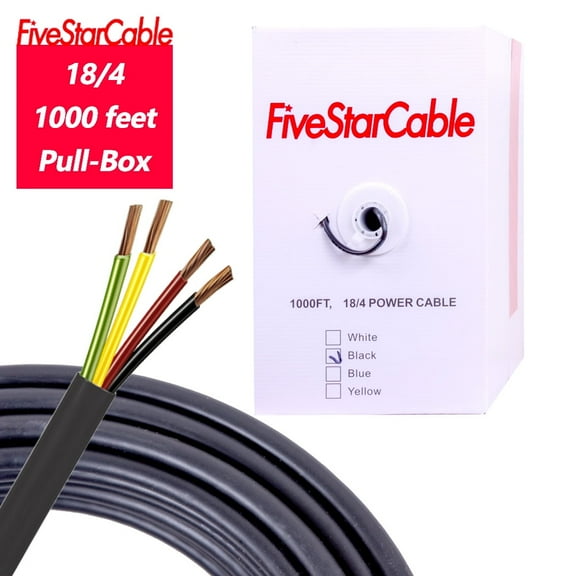 [FiveStarCable-HY] 1000ft 18/4 Low Voltage Cable – Black Stranded Wire for Security, Alarm, Audio & Control Systems