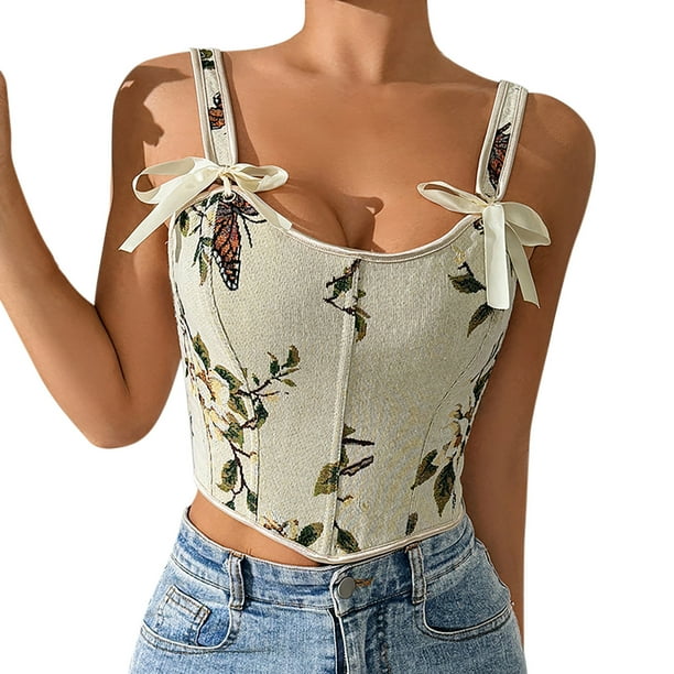 Brasier sin Varillas Mujer Corsé de Tirantes para Mujer con Chaleco Retro Floral, Liguero Floral Que Envuelve El Pecho y Se Ata Al Cuerpo. Extra Grande