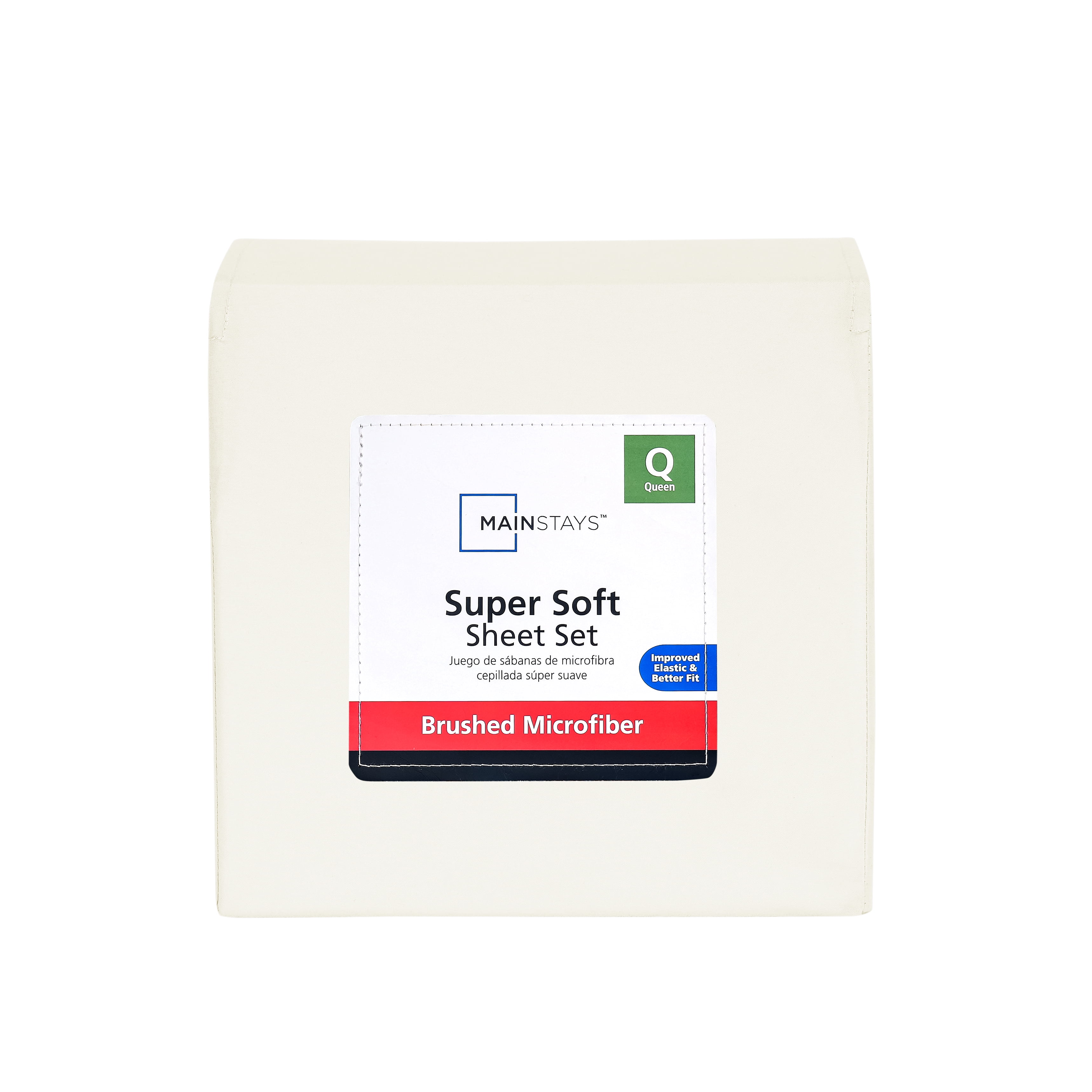 Mainstays Super Soft Brushed Microfiber Bed Sheet Set, Soft Ivory, Queen, 4 Piece