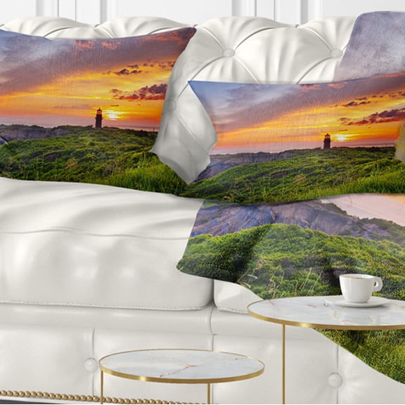 Designart Lighthouse at Gorgeous Sunset - Landscape Printed Throw Pillow - 12x20
