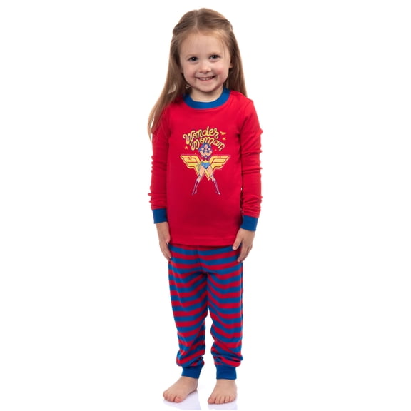 DC Comics Girls Wonder Woman Diana Prince Retro Character 2PC Tight-Fit Pajama Set For Kids Toddlers