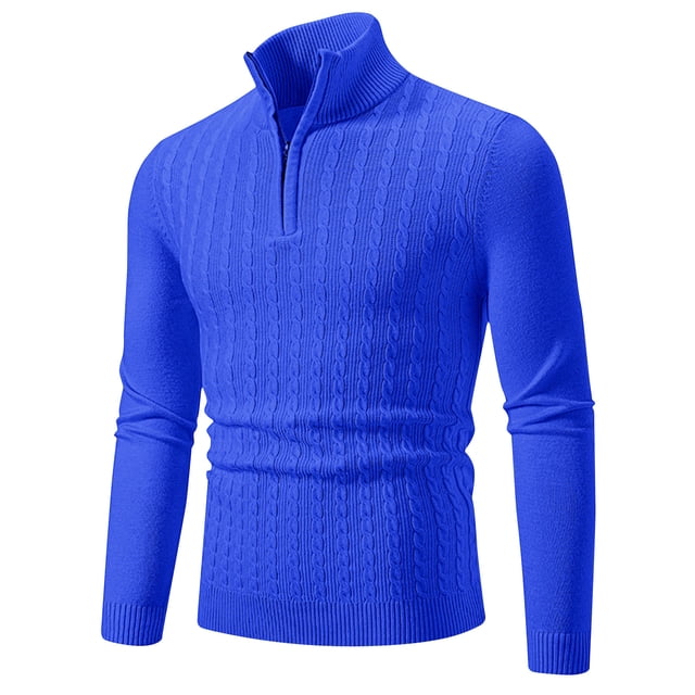LOVZFMLL Sweaters for Men, Solid Color Turtleneck Ribbed Pullover, Classic Casual Half-Zip Stretchy Layering Shirt, Fall Clothes, Warm Winter Tops