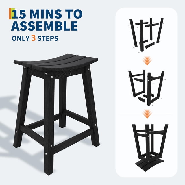 Tabouret de Bar d'Extérieur en HDPE Résistant aux Intempéries – Chaise de Patio en Résine Robuste avec Repose-Pieds Ergonomique – Durable pour Balcon, Terrasse Ou Cuisine – Hauteur de Comptoir – Noir, Lot de 1
