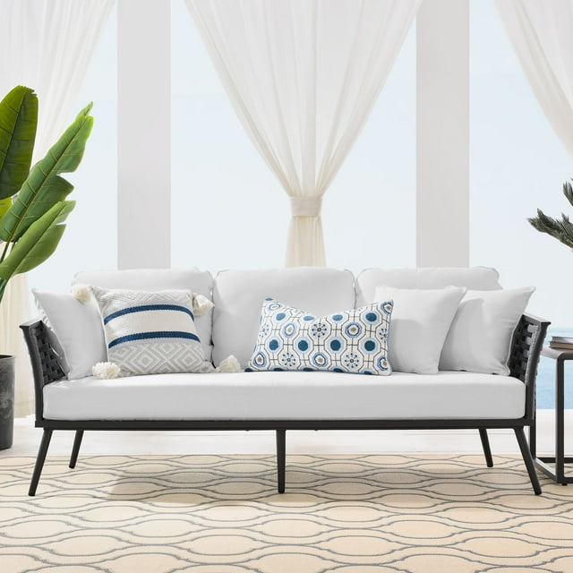 Modway Canapé de Patio Extérieur en Aluminium Gris Blanc