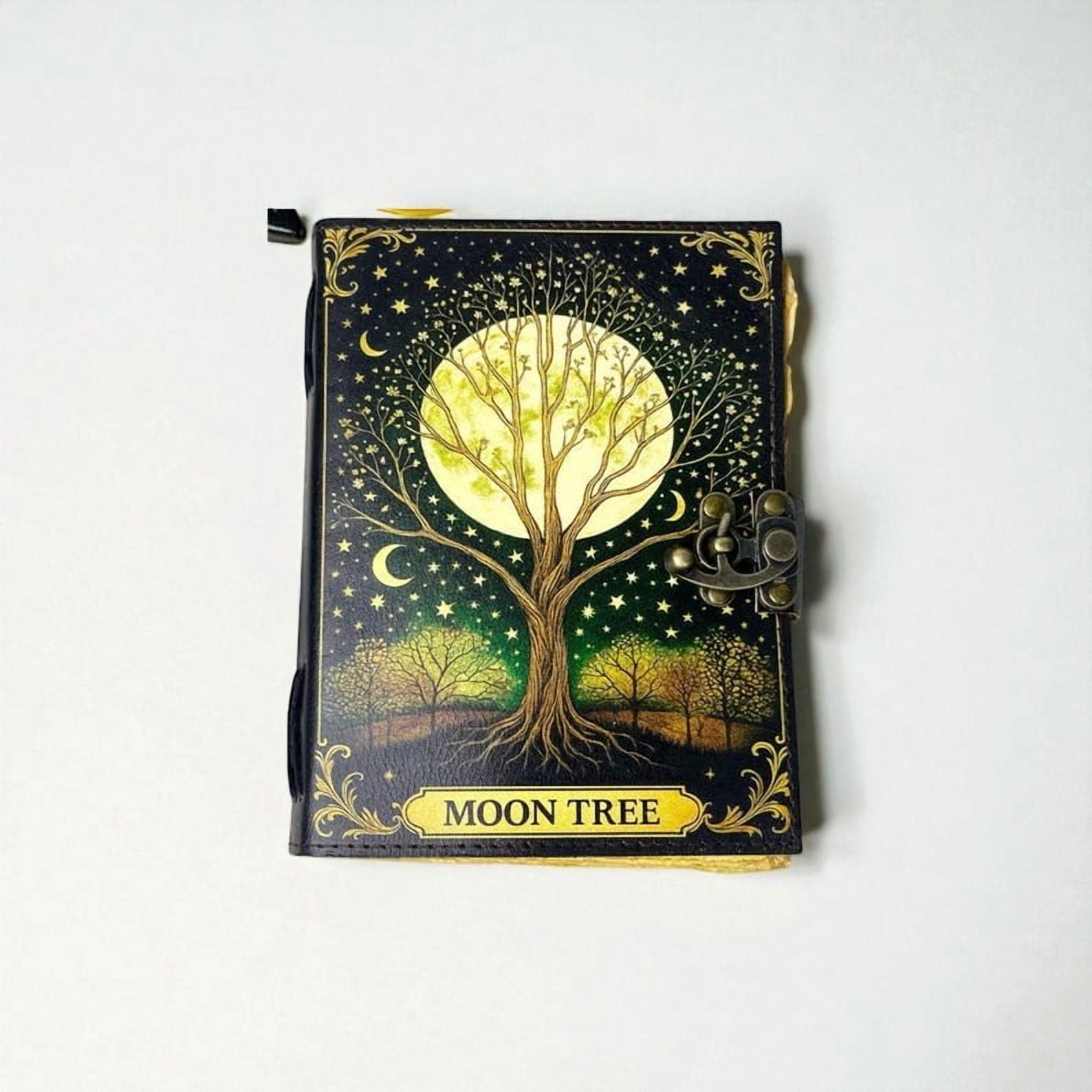 Personalized Moon Tree Leather Grimoire – Gothic Book of Shadows, 200 Pages Witchcraft Spellbook, Wiccan Pagan Magic Diary
