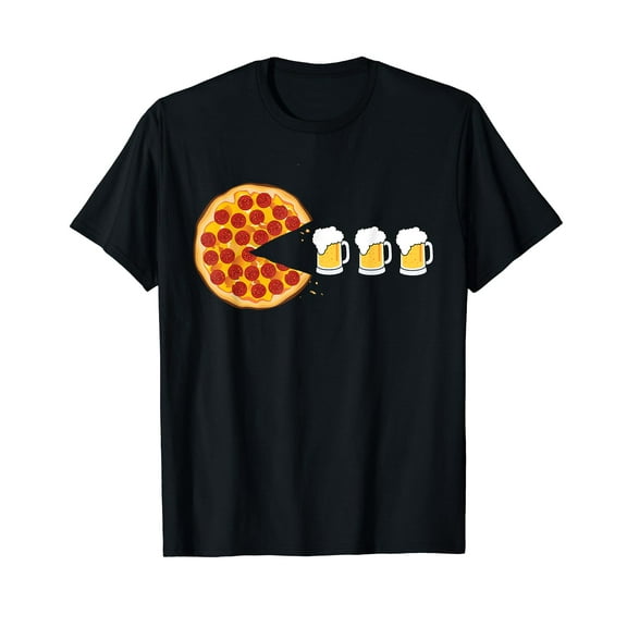Pepperoni Pizza Chomping Draft Beer Funny Pizza T-Shirt