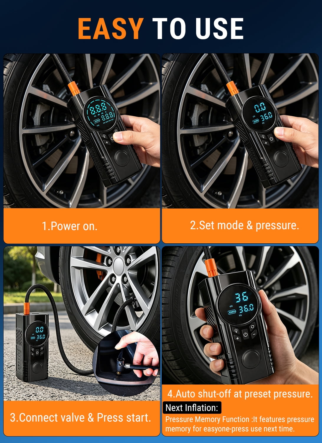 Furein Jump Starter with Air Compressor, 1200A Peak Portable Car Battery Booster (12V) with 150PSI Auto-Shutoff Tire Inflator, LED Flashlight & SOS Light, 8000mAh Lithium Jump Box with Anti-Reverse S