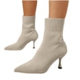 thumbnail image 4 of Women Solid Color Pointed Toe Knit Sock Ankle Boots Stiletto Thin High Heel Stretch Slip on Fall Winter Dress Short Booties Beige 5.5(36), 4 of 5