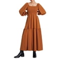 thumbnail image 1 of Gupgi Robe Longue Bohème Femme Col Carré Uni Robe à Volants Manches Longues Ample Robes de Vacances, 1 of 9
