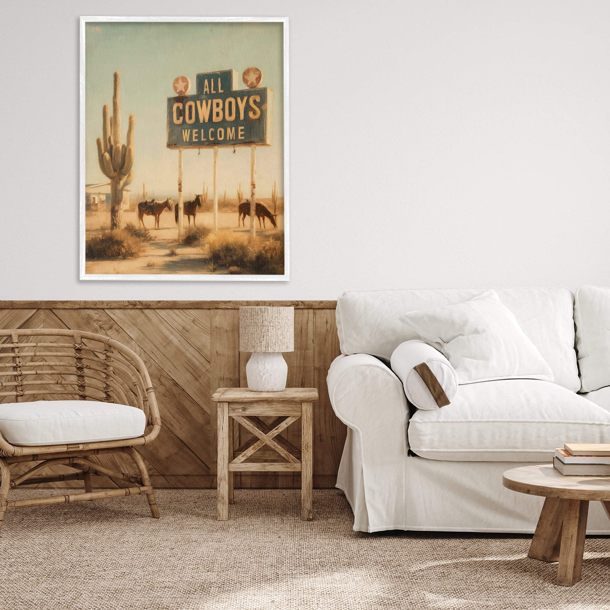 Stupell Industries All Cowboys Welcome Desert White Framed Giclee Art, design by Arlington Prints