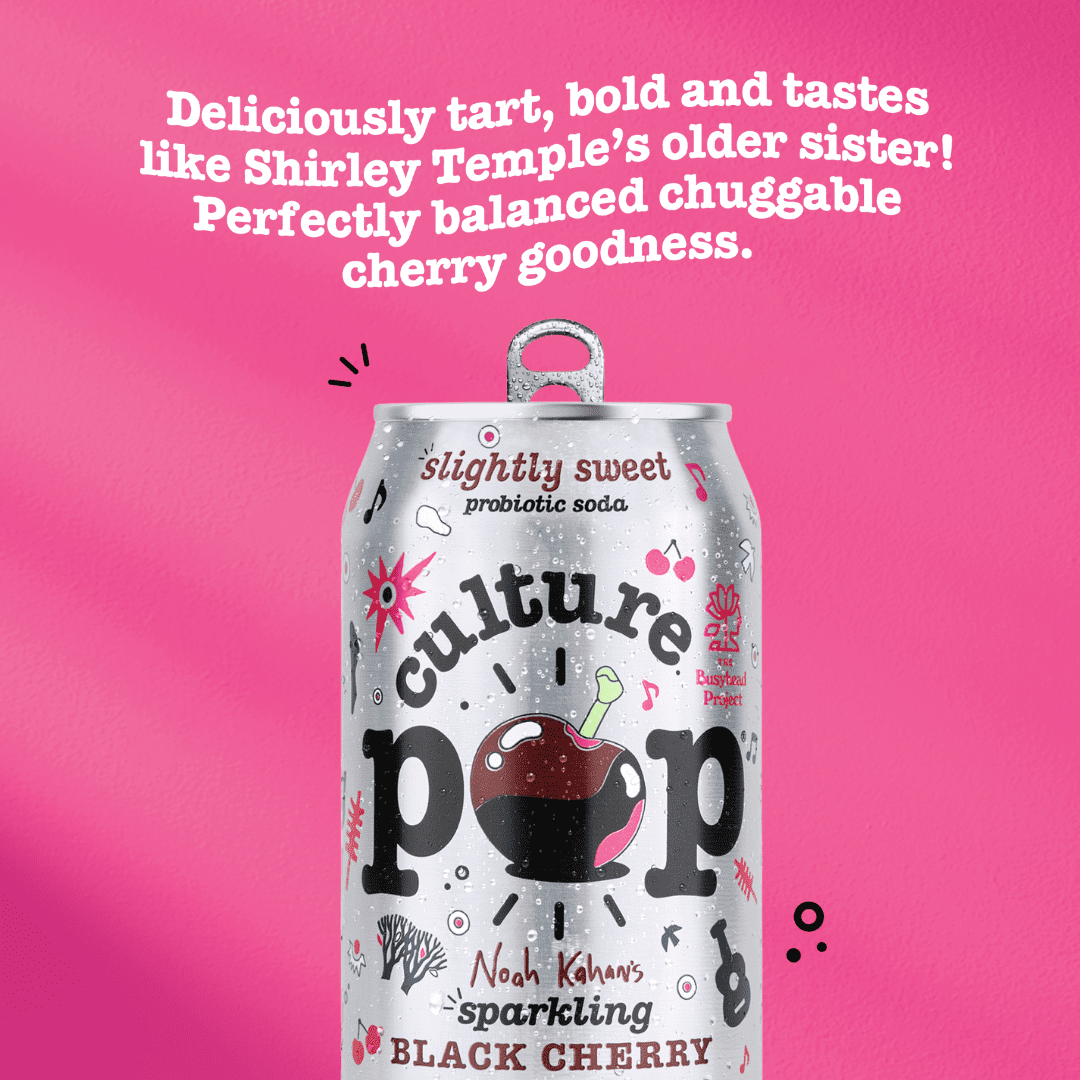 (3 pack) Noah Kahan's Sparkling Black Cherry, Culture Pop Soda Probiotic Soda, 12fl oz