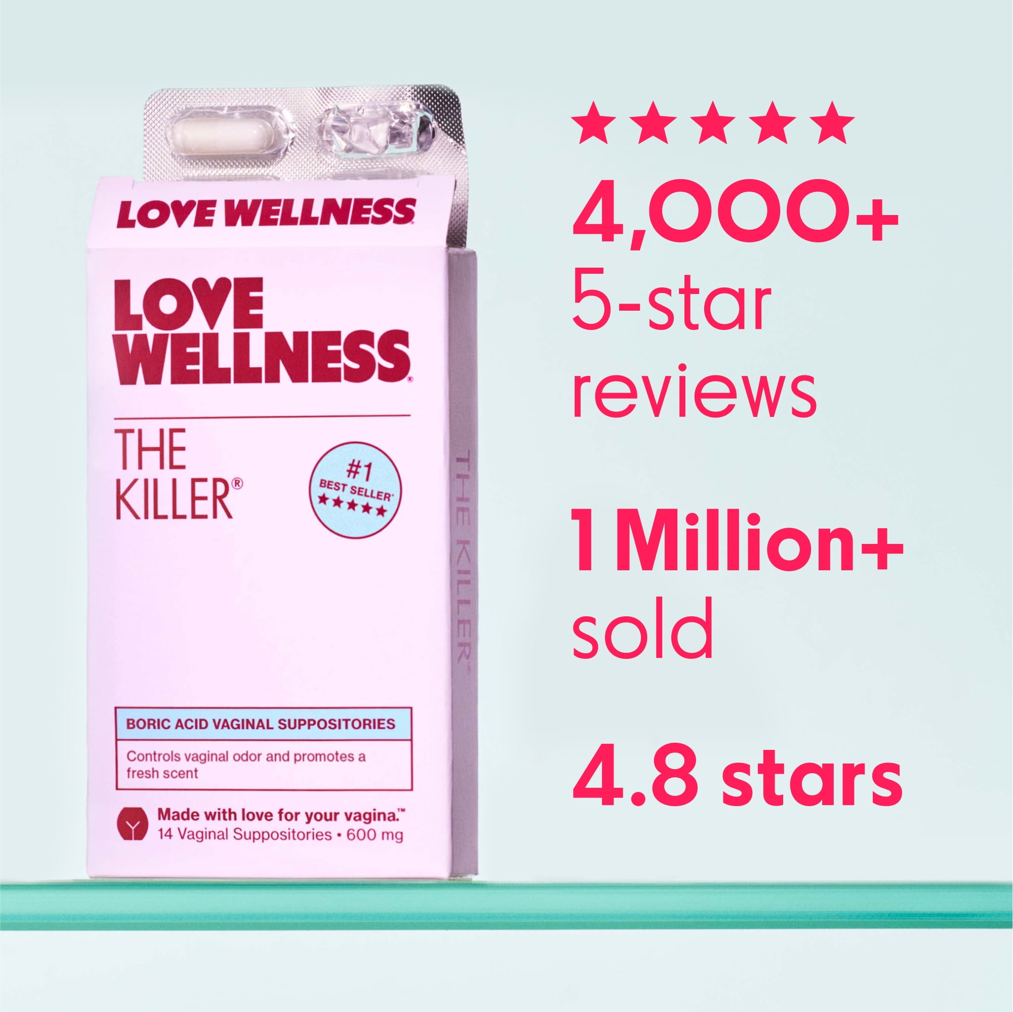 Love Wellness The Killer Boric Acid Vaginal Suppositories, 14ct